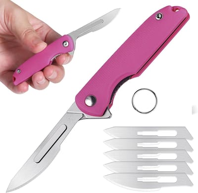Famanu Sleutelhangermes,Koolstofstaal emmetlengte 5,2 cm, met 5 verwisselbare voor outdoor camping