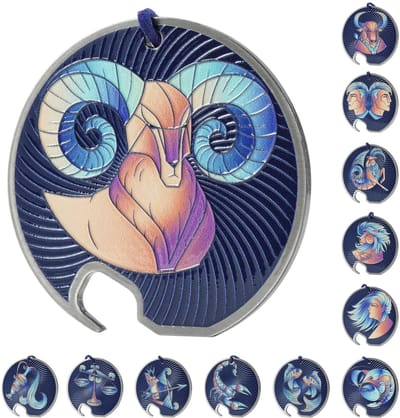KADAX Zodiak Flesopener, bieropener van roestvrij staal, sterrenbeeldflesopener, met één hand opener met gat, ronde flesopener voor huis, feest, bar, soda, bruiloft (ram)