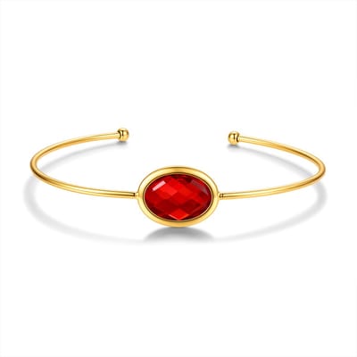 CO88 Collection 8CB-91412 – Bangle Armband Dames – Goudkleurig – Rode Glassteen – Open Armband