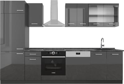 Vicco R-Line Complete keukeneenheid – 300 cm, WB Antraciet Antraciet hoogglans/antraciet
