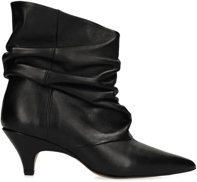 Manfield - Dames - Zwarte leren slouchy enkellaarsjes - Maat 38