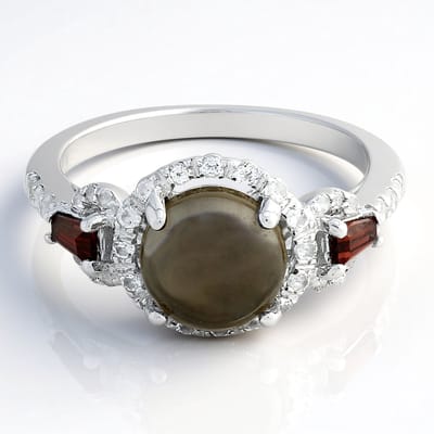 Cavill - Zilveren ring met 1,8 ct rookkwarts en 0,22 ct Mozambique granaten - 925 Sterling zilver - elegante damesring met witte topaas - maat 17