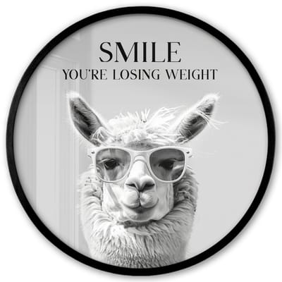 Poster in lijst Rond - Fotolijst 40x40 cm - Posters - Quotes - Lama - Smile - Spreuken - Grijs - Ronde posterlijst zwart - Decoratie - Wanddecoratie woonkamer - Muurdecoratie slaapkamer