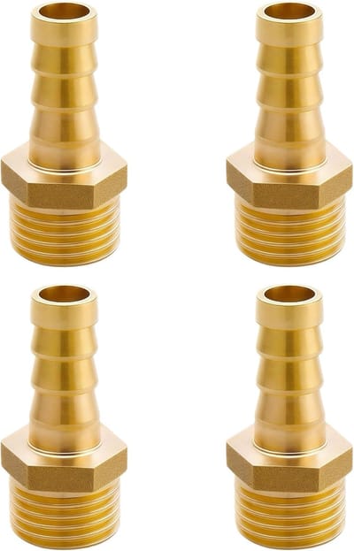 slangaansluiting G3/8" (Ø16,2 mm) AG x 10 mm mondstuk, 4 stuks slangnippel verbinder 10 mm haak x G3/8 inch (DN10) buisadapter, slangaansluiting schroefdraad fitting messing