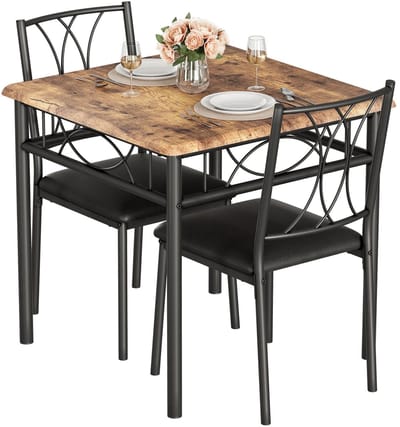 LUMÉ STORE Eettafel Met Stoelen - Eetkamerset - Keukentafel - 2 Personen - Industrieel - Metalen Frame - 74x74x76cm - Bruin