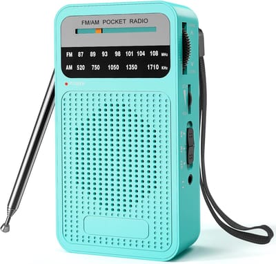 Battery Operated AM FM Small Radio with Excellent Reception - Loud Speaker, Headphone Jack, AA Pocket Radio for Indoor, Outdoor, Emergency Use