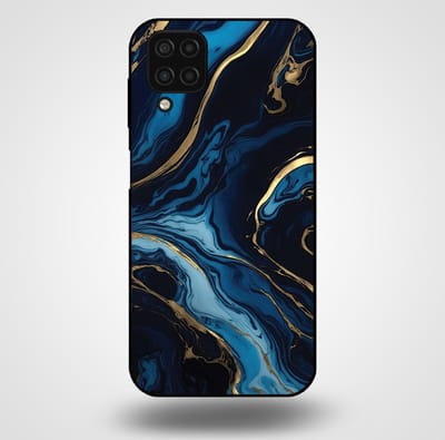 Smartphonica Telefoonhoesje voor Samsung Galaxy A12 met marmer opdruk - TPU backcover case marble design - Goud Blauw geschikt voor Samsung Galaxy A12