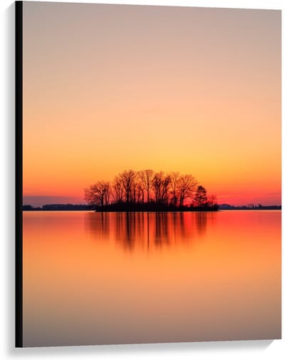 Canvas  - silhouet Eilandje tijdens Zonsondergang - 75x100cm Foto op Canvas Schilderij (Wanddecoratie op Canvas)