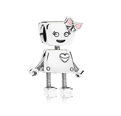 Fler® | Past op populaire bedel armbanden (standaard-3mm) | armbandbedel | Robot | Strikje | HangBedel Charm | 925 Sterling Zilver | Emaille Roze | Kerstcadeau | Sinterklaas kado | Valentijnsdag cadeau