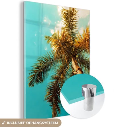 MuchoWow® Glasschilderij 30x40 cm - Schilderij acrylglas - Palm - Zomer - Tropisch - Foto op glas - Schilderijen