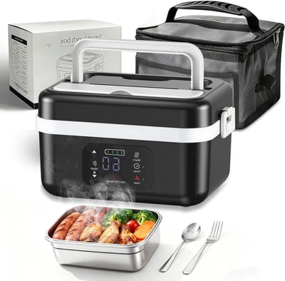 Elektrische lunchbox met timer en instelbare verwarmingsfunctie, 1L voor werk, familie, camping en kantoor