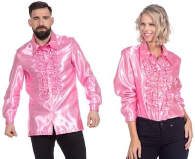 Jaren 80 & 90 Kostuum | LichtRoze Ruchesblouse Satijn Foute Disco | Maat 58 | Carnaval kostuum | Verkleedkleding