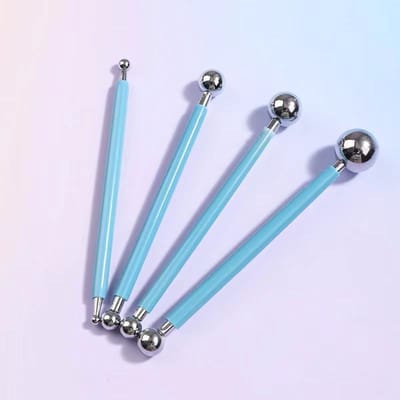 4-delige set beeldhouw- en boetseergereedschap voor klei, inclusief stippel- en boetseergereedschap voor keramiek en een dubbelzijdig metalen balletje voor taartdecoratie. blauw