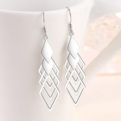 Nouvelles Boucles d'Oreilles Mosaïque losange ajouré en Argent Sterling 925 Empilables avec Zircon Cubique pour Femmes Bijoux à Long Pompon Cadeau white