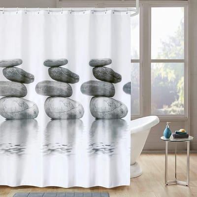Grijze Steen Douchegordijn Waterdicht en Schimmelbestendig met Ophanghaken - 180 x 200 cm voor Badkamer Decoratie