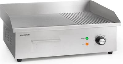 Klarstein elektrische grill, grillplaat, elektrische grillplaat, tafelgrill, elektrische grill van roestvrij staal, spatbescherming & opvangbak, ⅔ glad & ⅓ geribbeld XL-grilloppervlak: 54,5 x 35 cm, 3000 watt