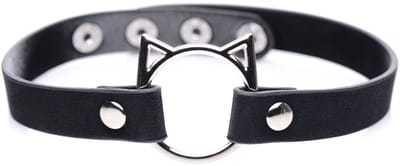 XR Brands Kinky Kitty Ring Slim Choker - PU Leather - Black black