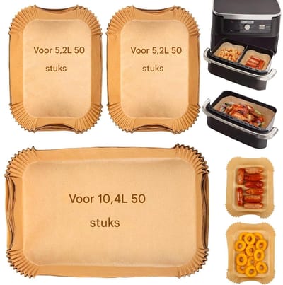 TOVBMUP Airfryer bakpapier - 150 vellen - Geschikt voor Ninja Flex Drawer Dual Zone AF500EU 10.4L Airfryer, Ninja Foodi AF500EU Airfryer en Cosori Dual Blaze Twinfry 10L Airfryer accessoires