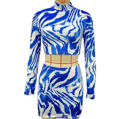 Dames Herfst Nieuw INS Stijl Zebra Patroon Bedrukt Navel-onthullend Top Heup-pack Rok Pak L blauw