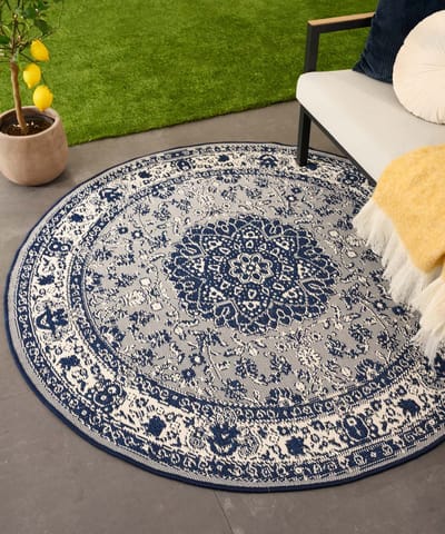 Rond vintage buitenkleed - Flip Agnes donkerblauw 160
