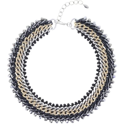 Behave - Statement Ketting Gevlochten Design – Goud/Zilver/Zwart – 40 cm + 7 cm Verlengketting – Nikkelvrij