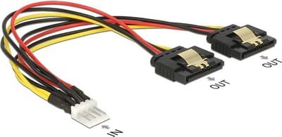 Floppy (m) - 2x SATA (v) met metalen klem voedingskabel - 0,20 meter