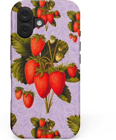 Casetastic hoesje geschikt voor Apple iPhone 16 - MagSafe - Dubbellaagse bescherming - Wilde aarbei - Fashion Case - Lila Olijfgroen Rood Taupe