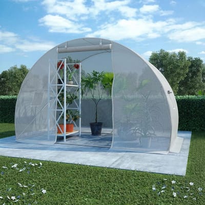 Tuinkas met Fundament - Kweekkas Tunnel - Planten Beschermen - Verstevigd PE-netweefsel - 300 x 150 x 200 cm - Wit