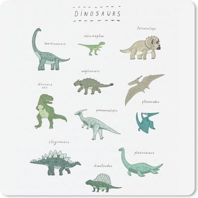 Muismat 20x20 cm - Mousepad Kinderkamer - Dinosaurus - Wit - Jongens - Meisjes - Kinderen - Muismatten