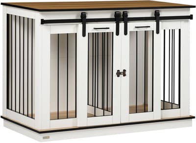 Merax Hondenbench Hout 2 Kamers – Hondenkooi Met Dubbellaagse Deuren – Hondenhuis Voor Middelgrote Honden – Hondenmeubel 120 x 60 x 88.5 cm – Wit