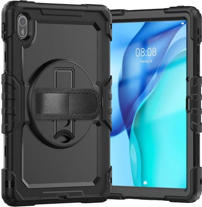Hoes met ingebouwde Screenprotector Geschikt voor Huawei MatePad SE 11 (2024) | Inclusief 360° Draaibare Handriem en Schouderriem | Extreme bescherming | Ideaal voor zakelijk gebruik | Zwart