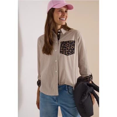 Overhemdblouse met strepen en een luipaardprint-borstzakje