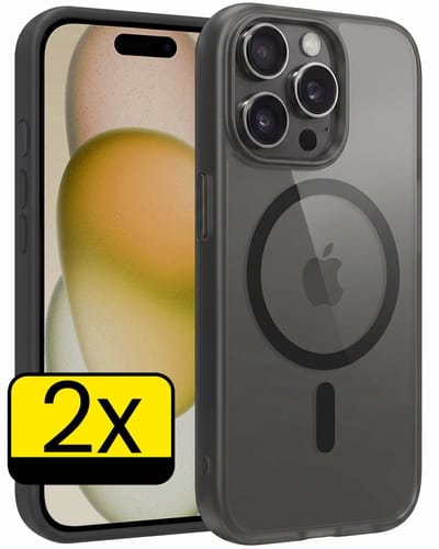 Hoesje - 2 Stuks - Geschikt voor Apple iPhone 15 Pro - Magsafe Compatible - Sterk & Shockproof - Back Cover - Shock Proof Case - Telefoon Hoes - Telefoonhoesjes - Zwart