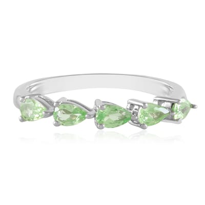Cavill - 925 Zilveren Ring met 5 Peervormige Tsavorieten - 0,933 ct - Geplatineerd - Elegante Luxe Groene Edelstenen Damesring