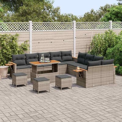 vidaXL - Tuinbank - Set - 18 - st - 11-Aantal - zitplaatsen - Grijs - poly - rattan