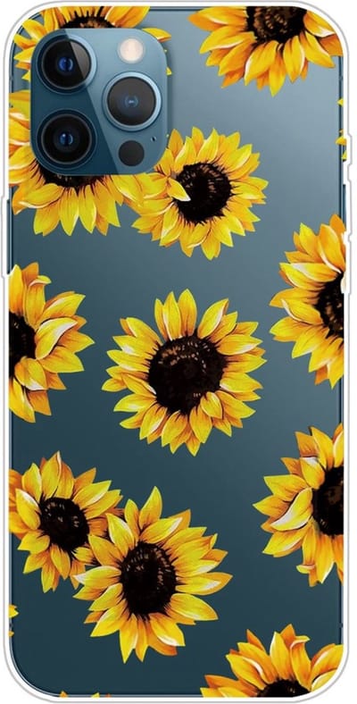 Peachy Sunflower TPU hoesje met zonnebloemen geschikt voor iPhone 14 Pro - transparant en geel