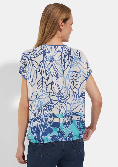 Blouseshirt van zuivere viscose - blauw / beige - Gr. 38 van Goldner Fashion
