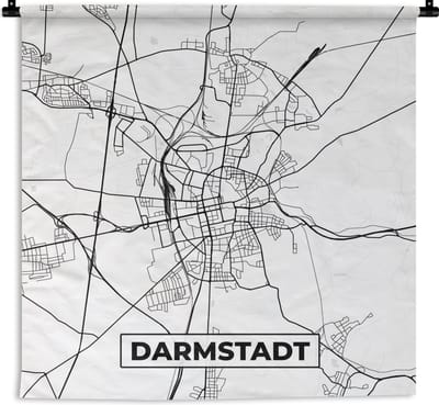 Wandkleed - Wanddoek - Plattegrond - Darmstadt - Kaart - Stadskaart - 180x180 cm - Wandtapijt