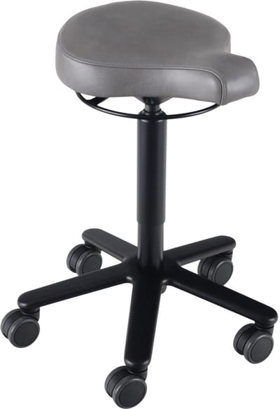 Biker zadelkruk leer Steel - zwarte gaslift en kruispoot - leder bekleding – kleur Steel