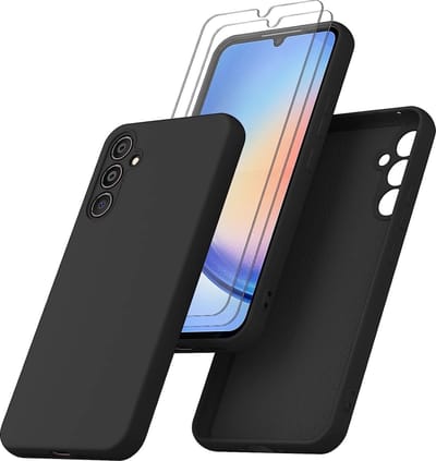 Hoesje Geschikt Voor Samsung Galaxy A34 Hoesje siliconen Zwart zacht siliconen hoesje TPU backcover - Met Screenprotector - 2 stuks
