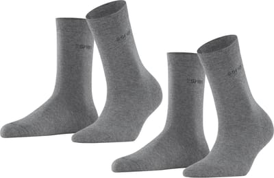 Esprit Uni 2-Pack eenkleurig katoen multipack sokken dames grijs - maat 35-38