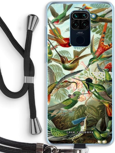 Case Company® - Hoesje met koord geschikt voor Xiaomi Redmi Note 9 hoesje met Koord - Haeckel Trochilidae - Telefoonhoesje met Zwart Koord - Bescherming aan alle Kanten en Over de Schermrand