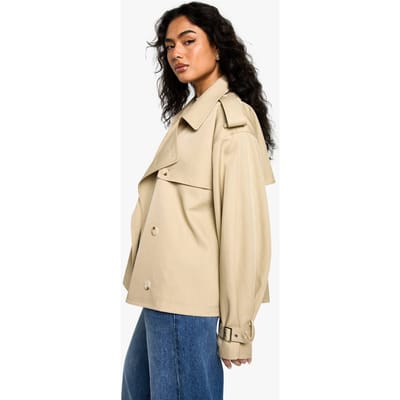 boohoo Dames Short Trenchcoat met Ceintuur | Steen | Maat: 38
