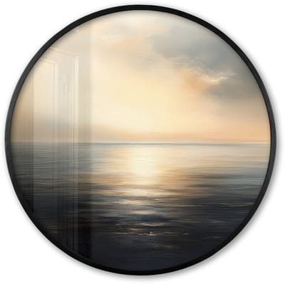 Poster in lijst Rond - Fotolijst 60x60 cm - Posters - Zon - Horizon - Zee - Ronde posterlijst zwart - Decoratie - Wanddecoratie woonkamer - Muurdecoratie slaapkamer