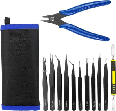 Precisie Pincetten - Modelbouw Gereedschap - Elektronica Reparatie - Roestvrij Staal Antistatisch - 12 Stuks Set - Zilver