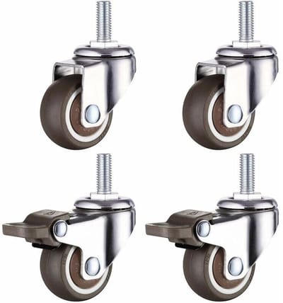 Robuust rubberen zwenkwiel met M8-schroefdraad voor handkarren, werktafels, meubelwielen, 1,5 inch
