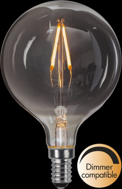Globelamp G80 - E14 - 1.5W - Super Warm Wit <2200K - Dimbaar - Filament - Rookglas