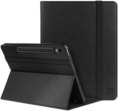 Rosso Element Book Case Hoes Geschikt voor Samsung Galaxy Tab S10 Lite / S10 FE / S9 FE / S9 | Volledige bescherming | Elastische band | Sleep/Wake functie | Penhouder | Verstelbare standaard | Zwart