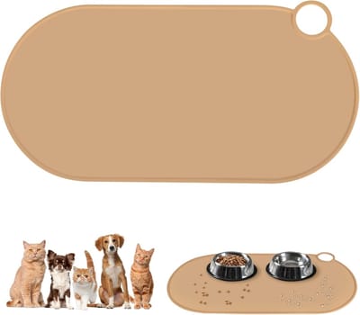 Famanu – Antislip siliconen voermat voor honden en katten, waterdicht en gemakkelijk schoon te maken, 50 x 25 cm, bruin