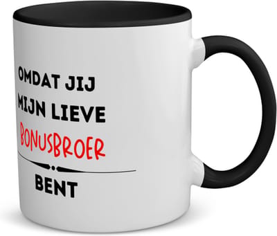 Akyol - omdat jij mijn lieve bonusbroer bent koffiemok - theemok - zwart - Broer - de liefste bonusbroer - verjaardag - cadeautje voor broer - kado - geschenk - 350 ML inhoud